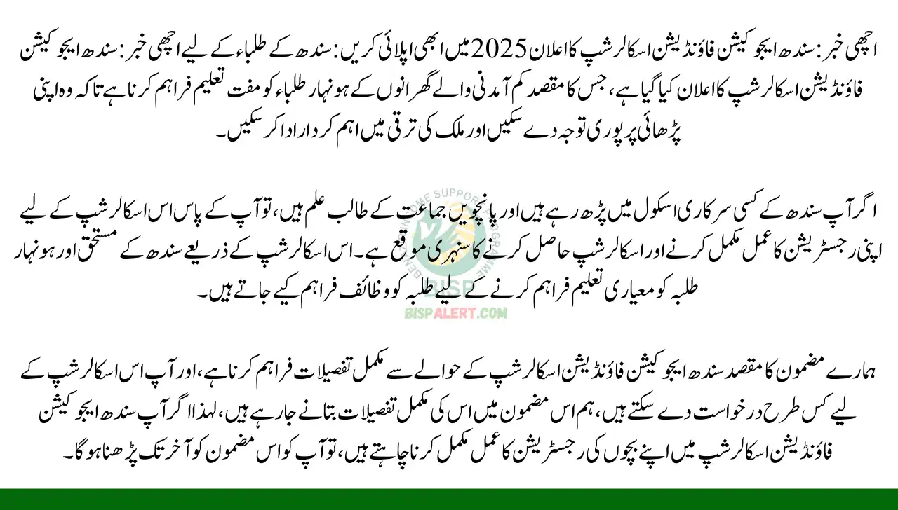 Good News Sindh Education Foundation Scholarship Announced In 2025